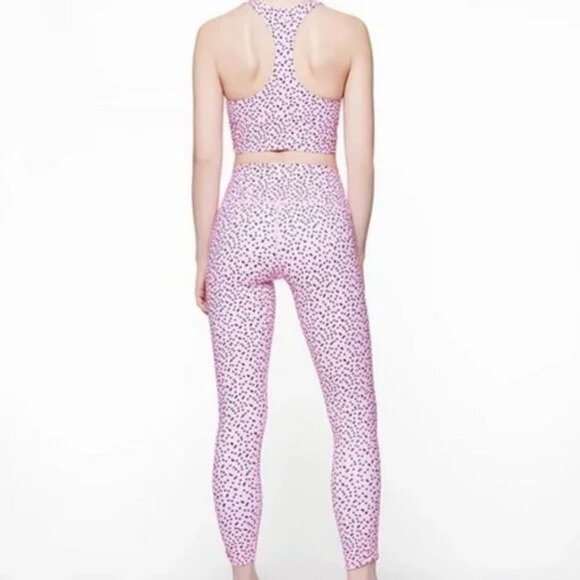 NWT Betsey Johnson pink & black polka dot high rise leggings, L - Picture 2 of 5